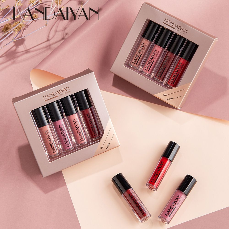 HANDAIYAN 24ss 4er-Pack Geschenkbox Spiegelgesichtsglasur Mattnebel Flüssigkeit Nicht färbende Tasse Lippenfarbe_voghion.com