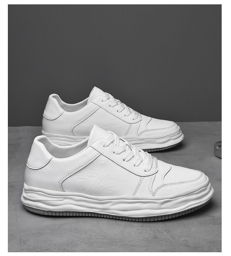 Scarpe casual bianche in rilievo con rialzo interno invisibile da uomo, scarpe da tavola invisibili, scarpe da uomo_voghion.com