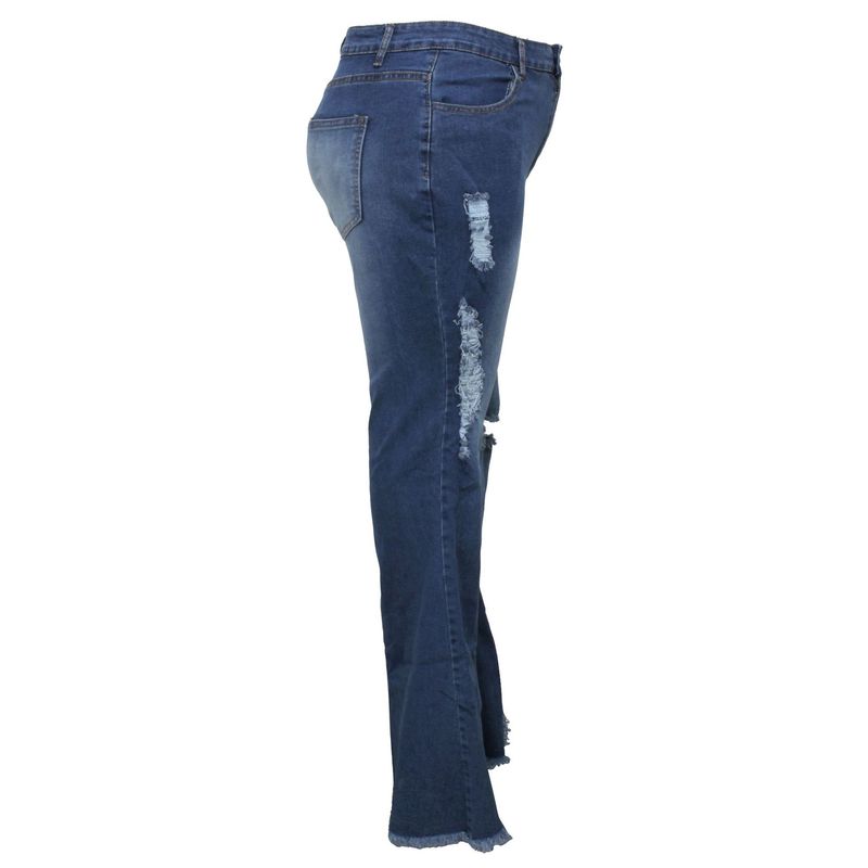 Women's clothing sexy fashion knee hole stretch slim denim flared pants_voghion.com