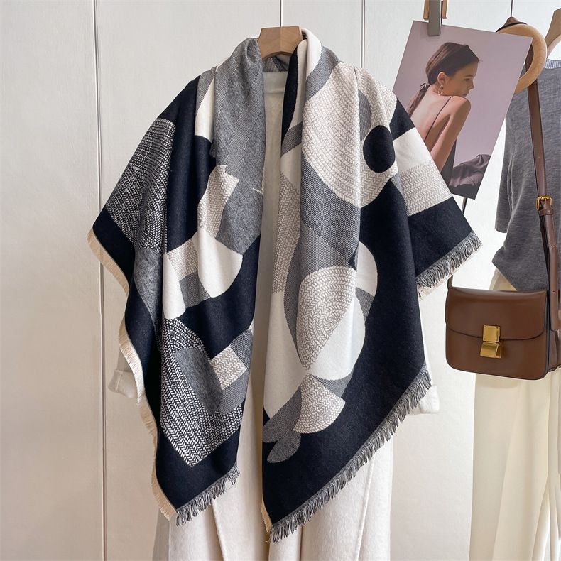2024 Autumn/Winter New Square Art Style Cashmere Scarf Women's Warm Air Conditioning Room West Blanket Shawl_voghion.com