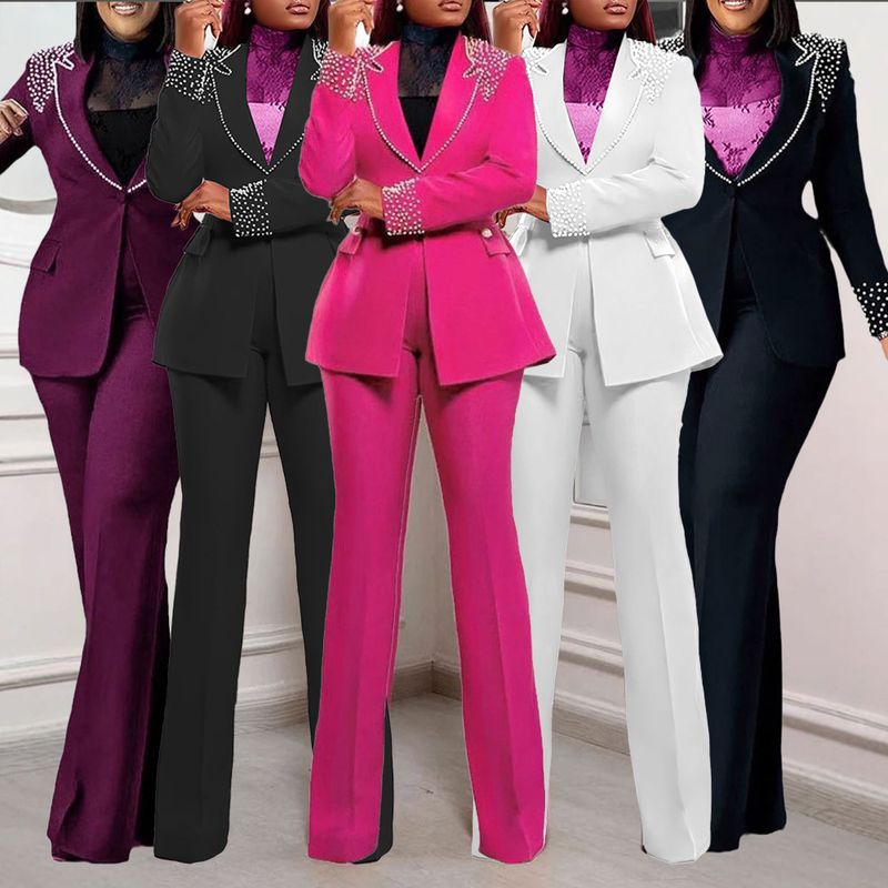 K Damen Pearl Langarm Slim Fit Stretch-Anzug Zweiteiliges Set;_voghion.com