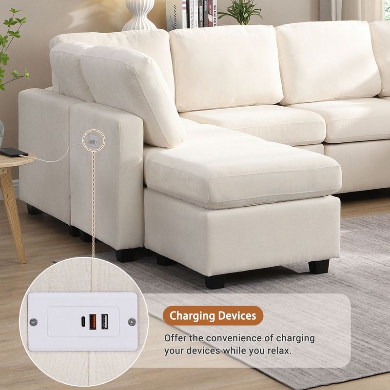 103" Sectional Sofa Couch Sofa Bed U-shaped Sofa With Two Movable Ottoman And Three USB Ports For Living Room_voghion.com