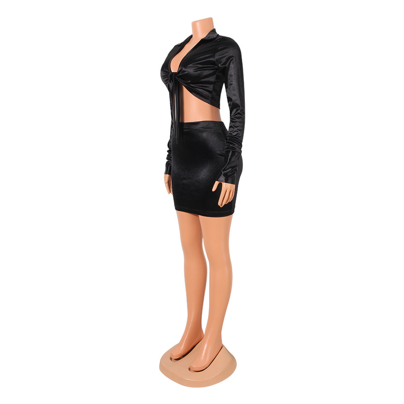 Vêtements pour femmes, sexy, serré, manches longues, jupe courte deux pièces, costume pour femmes_voghion.com