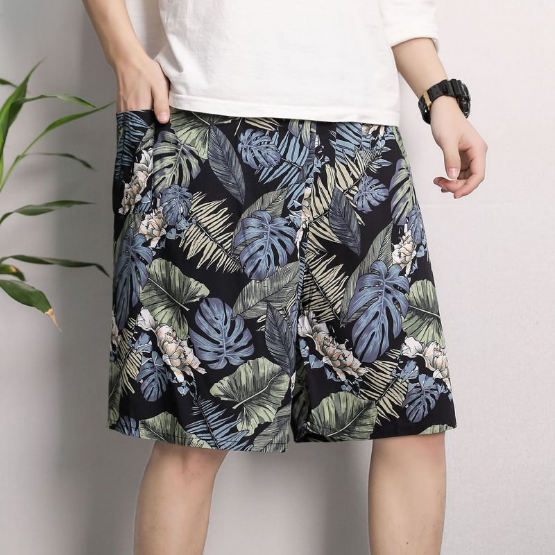 Men's Sleep Cotton silk pajama pants men's thin plus-size casual breathable flower pants five quarter pants_voghion.com