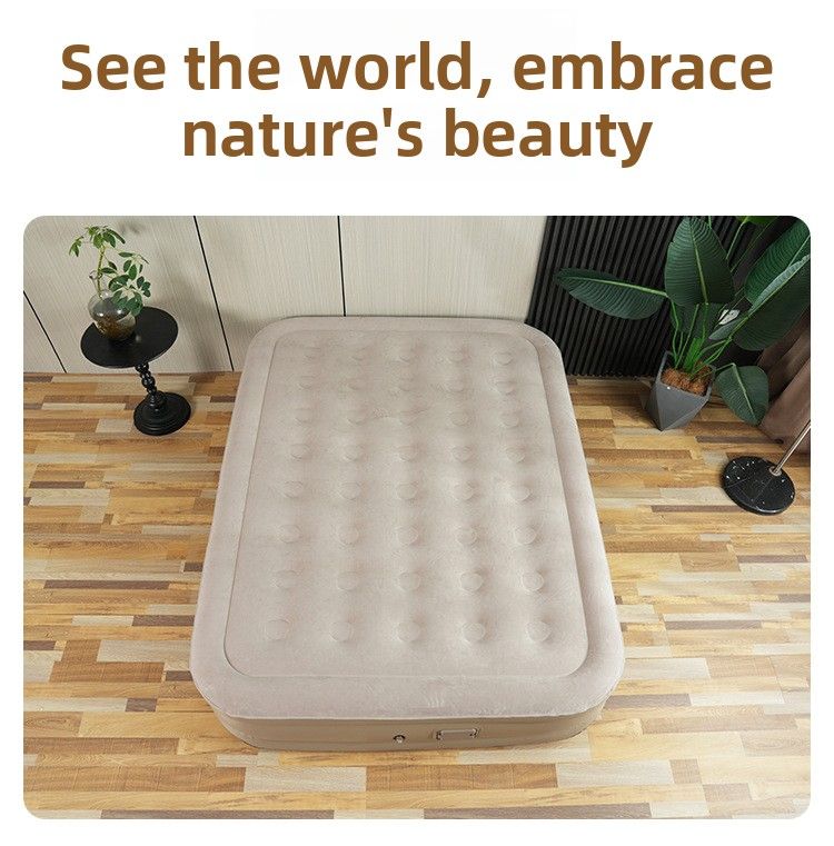 Fully Automatic Heightened And Thickened Flocked Inflatable Mattress, Outdoor Camping Double Air Bed, Home Use With_voghion.com