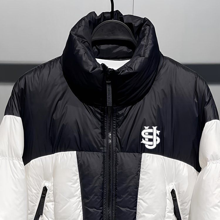 Doudoune courte à imprimé lettres américaines pour homme - Col montant, coutures épaisses et chaleur - Doudoune tendance automne-hiver style urbain_voghion.com
