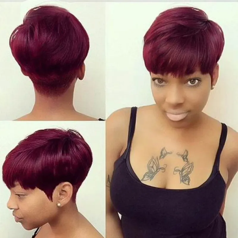 Korte Bobpruiken Rechte pruik van menselijk haar met pony Peruaanse maagdelijke haar Pixie Cut-pruik Goedkope pruik van menselijk haar voor zwarte vrouwen_voghion.com