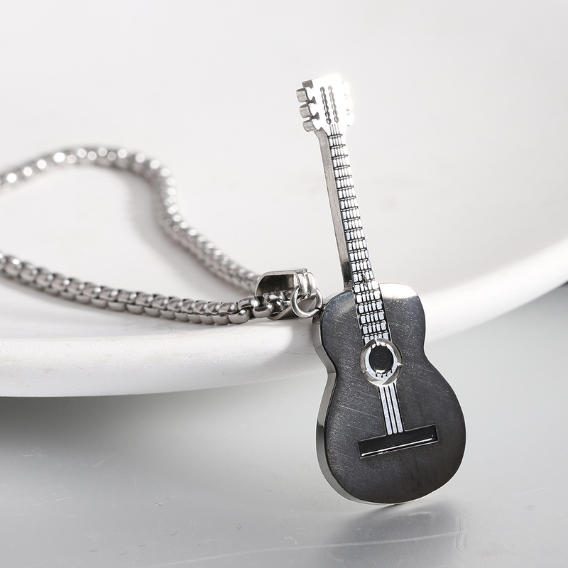 New Instagram internet celebrity personality trend hip-hop stainless guitar pendant street rap titanium steel necklace_voghion.com