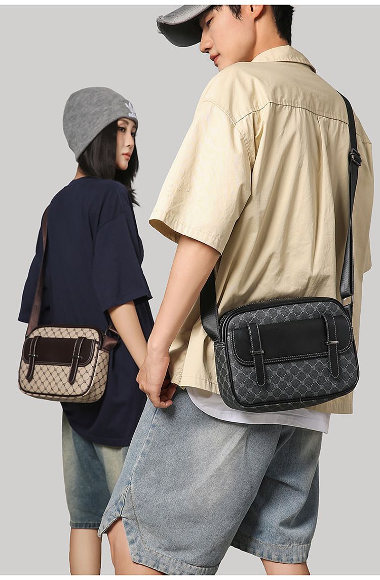 Borsa a tracolla alla moda a quadri per uomo e donna - Borsa a tracolla leggera in PU con design impermeabile, perfetta per lavoro e viaggi (28x7x20 cm)_voghion.com