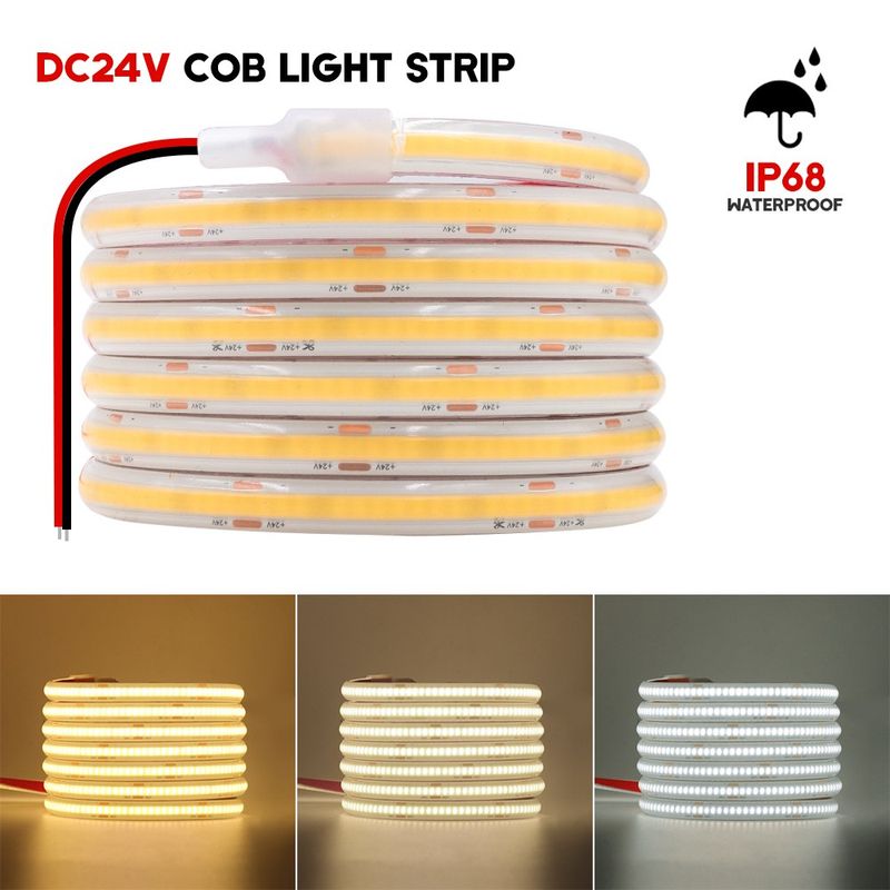 12V 24V COB LED Strip Lights Flexible Tape Lamp Cabinet Kitchen Waterproof IP68_voghion.com