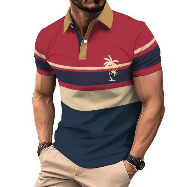 Neues Golf-Poloshirt mit Buchstaben-Aufdruck, einfarbig, 3D-Grafik, drei Knöpfe_voghion.com