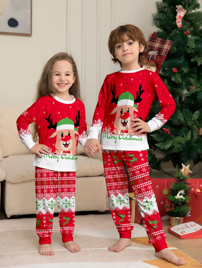 Christmas Red Parent Child Outfit Independent Station New Fat Deer Head Cartoon Suit Holiday Pajamas Home Clothes_voghion.com