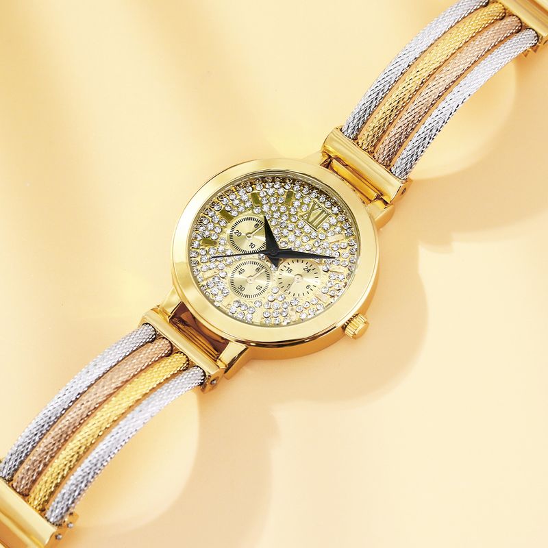 Watch Fashion Trend Round Gold Multi Color Copper Ribbon Ladies Quartz Watch_voghion.com