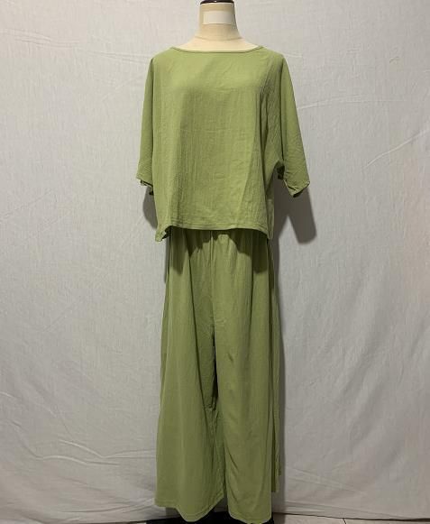 Damen große Größe Anzug Leinen Freizeit lose einfarbig Anzug zweiteiliger Anzug_voghion.com