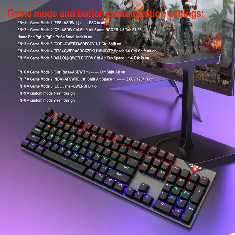 Arabic Language Mechanical 104 Keys Blue Switch 20+ Lighting Colorful Keyboard_voghion.com