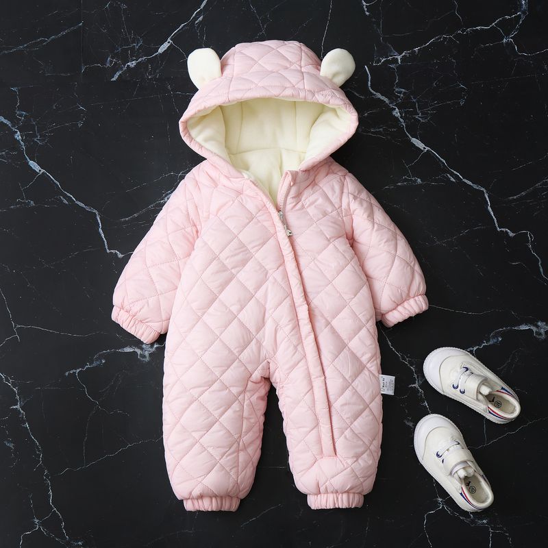 Cozy Fleece-Lined Hooded Baby Jumpsuit With Adorable Ear Design - Winter Warm One-Piece Romper For Toddlers (1-3 Years, 80-100cm) - Soft Polyester_voghion.com