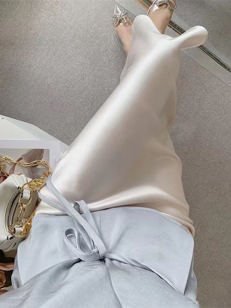 Falda de satén de acetato para mujer en verano, diseño fino, cintura alta, con cola de pez, suave seda helada francesa brillante._voghion.com