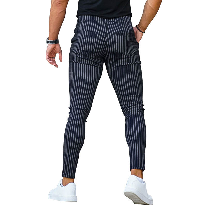 NOVEDAD DE VERANO 2023, línea de pies pequeños, moda para hombres, encaje Casual, pantalones ajustados a rayas_voghion.com