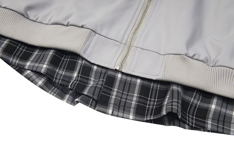 National Trend Brand Heavy Craft Design Layered Two-Piece Color-Block Plaid Zipper Oversize Cardigan Jacket_voghion.com