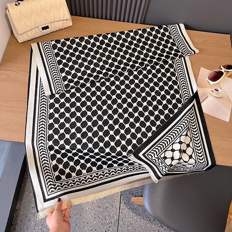 2024 new mesh printed contrasting color autumn and double-sided cashmere scarf, winter high-end warm shawl for_voghion.com