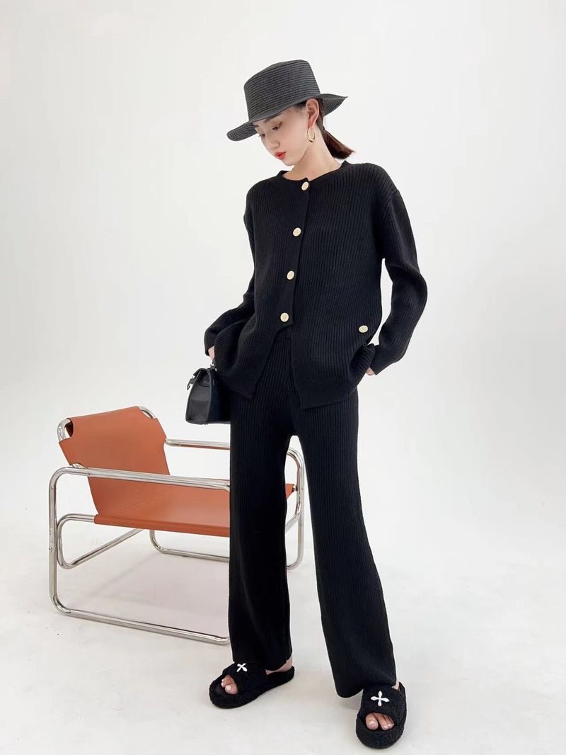 Autunno Inverno Nuovo Maglione Lavorato a Maglia per Donna Design Unico Alla Moda Dimagrante Cardigan Pantaloni A Gamba Larga Due_voghion.com