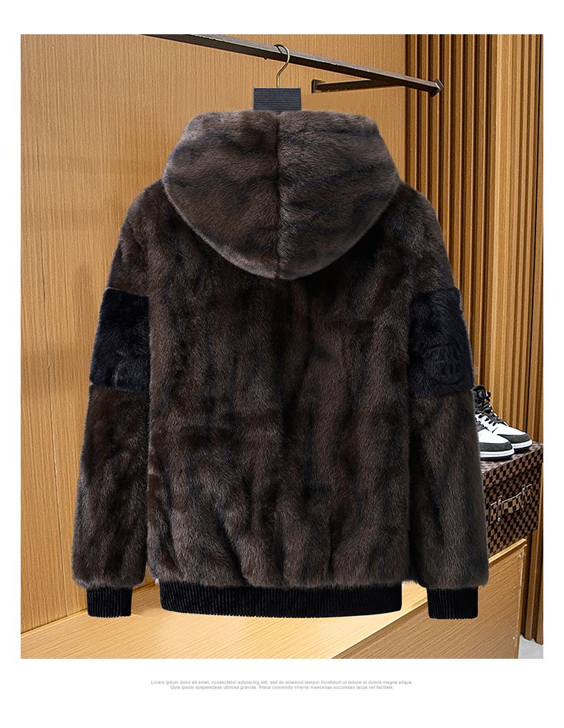 Kurtka męska z kapturem z imitacji norek – modny krótki zimowy płaszcz z pikowanym wzorem i ściągaczem_voghion.com