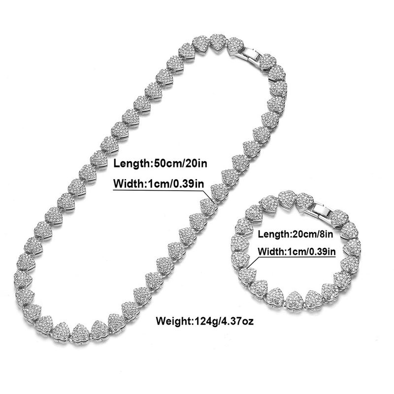 Hip hop Cuban chain three dimensional heart stitching necklace trendy street dance men and women with the same color clavicle chain bracelet_voghion.com