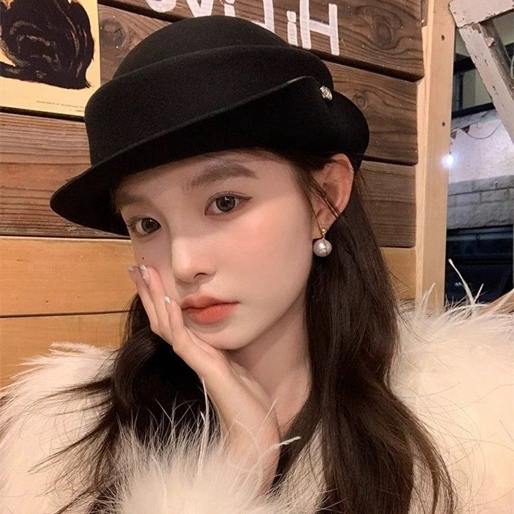 fisherman's Wool Hat For Women, Perfect For Fall And Winter, With A Rolled Brim Design, Elegant Socialite Style, And A Touch Of Class._voghion.com