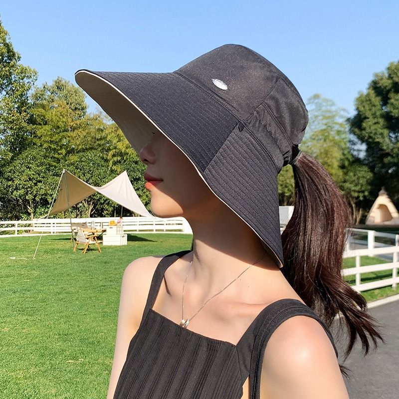 Children's 2024 Spring Fisherman Women's Summer Sunscreen and Leak proof Horsetail Sunshade Foldable Big brim Hat_voghion.com