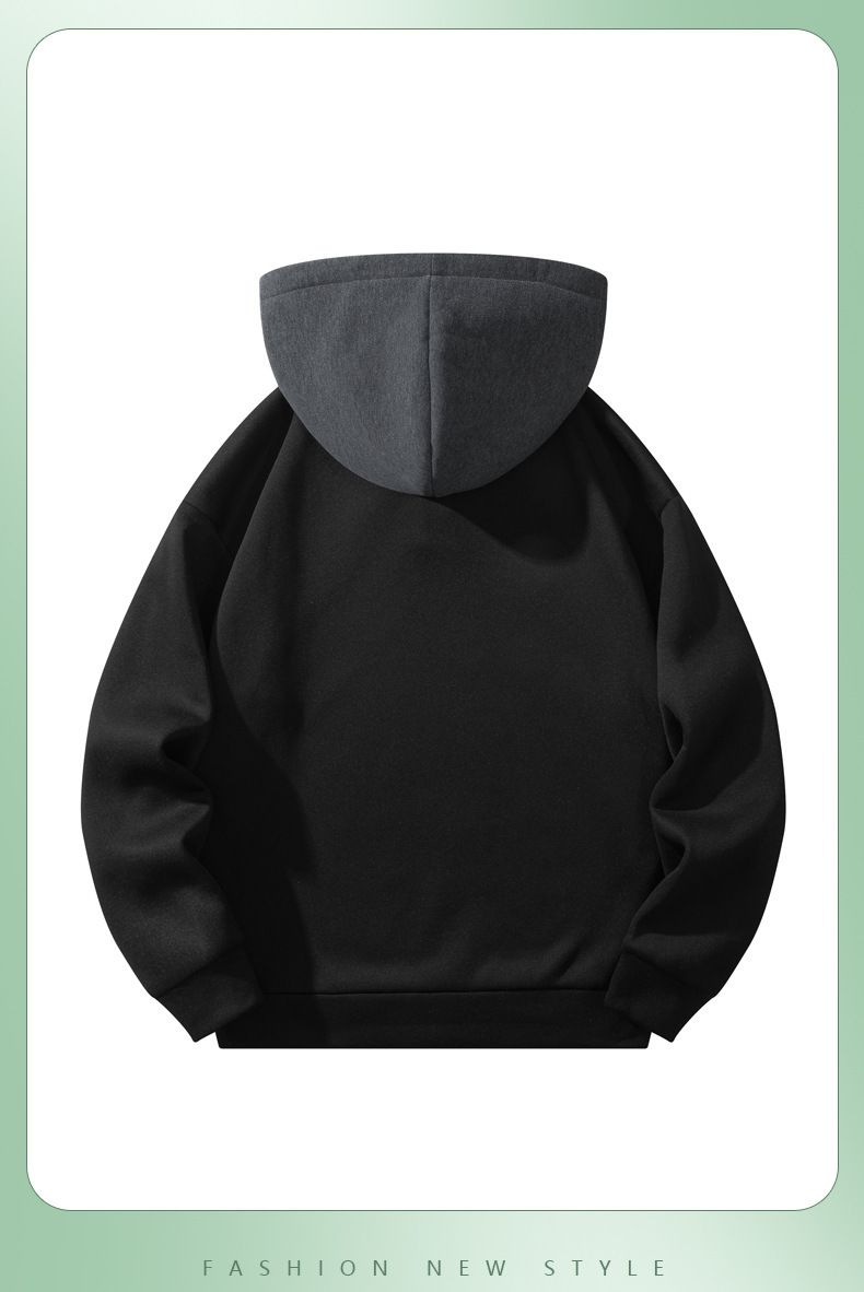 Retro V-Neck Patchwork Hoodie – Oversized Drop-Shoulder Pullover With Contrast Stitching (Charcoal/Black/Heather Gray, S-2XL, 96% Polyester)_voghion.com