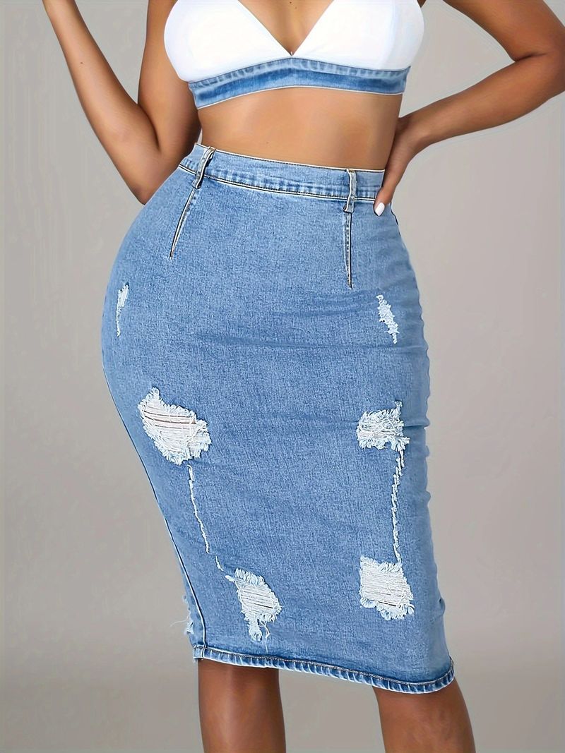 Denim skirt for women thin skirt light color hip-wrapped split denim skirt_voghion.com