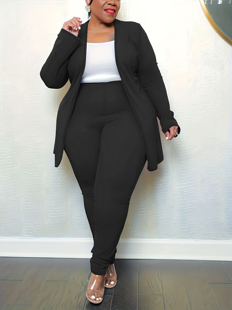 Plus Size Zweiteilige Outfits Damen Passender Anzug Solid Top Leggings Hosen Sets Bürodame Einarmiger Casual Herbst Winter Anzug Europäischer Stil_voghion.com