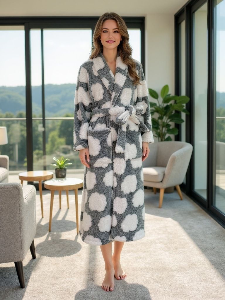 Autumn And Winter Clouds Printed Warm And Comfortable Bathrobe Women's Nightgown_voghion.com