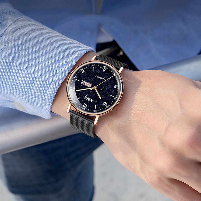 Reloj de pulsera de cuarzo para hombre Yamaler NARY con esfera redonda, calendario luminoso y números en forma de estrella_voghion.com