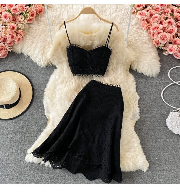 Women's Backless Short Tube Top Camisole Top Two-piece Suit 1 Waist Ruffle Skirt_voghion.com