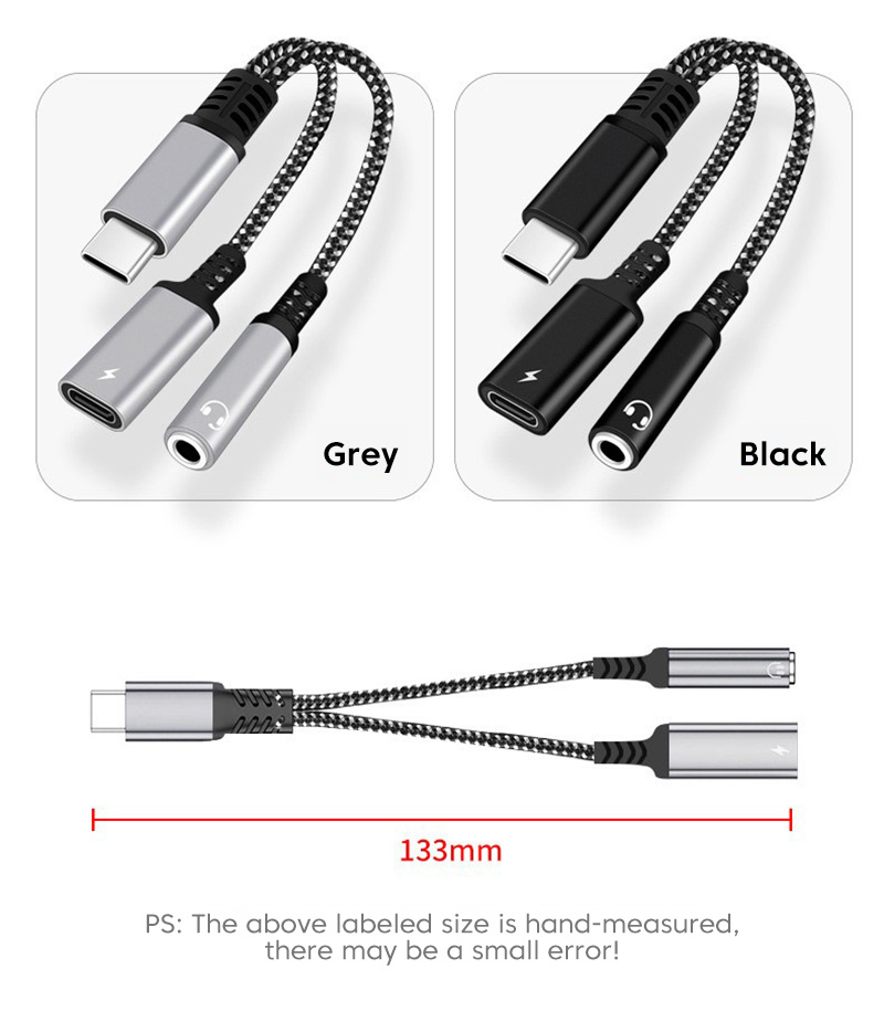 USB C - 3,5 mm kuulokeliitäntäsovitin PD60W pikalatauskaapeli audioavustinsovitin iPad Prolle Samsung S20_voghion.com