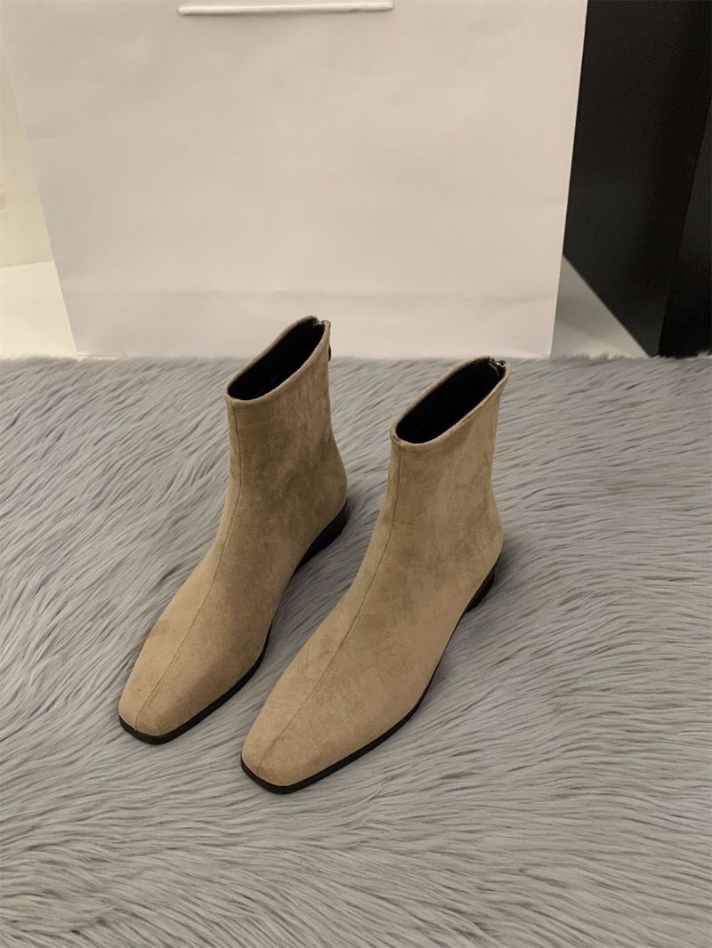 Thick Heel Suede Korean Style Small Ankle Boots Women's Shoes 2025 New Autumn And Winter Plus Velvet Martin Boots Coffee Color Skinny Short Boots_voghion.com