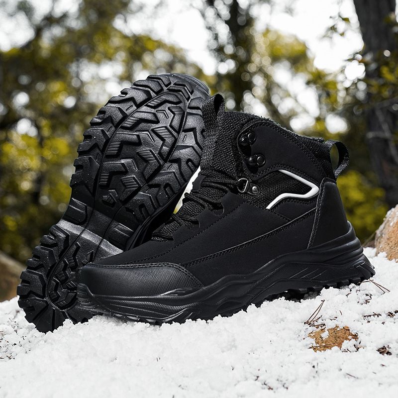 Chaussures d'alpinisme d'hiver imperméables, légères et chaudes avec velours épais pour bottes de neige mi-hautes pour hommes_voghion.com