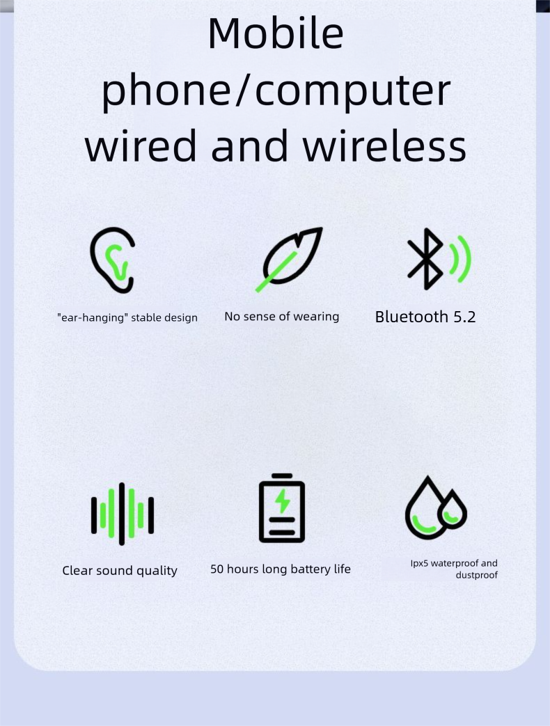 Long-Wear Comfortable Computer Bluetooth Headset True Wireless Ear Hook Painless Bone Conduction Ultra-Long Battery Life_voghion.com