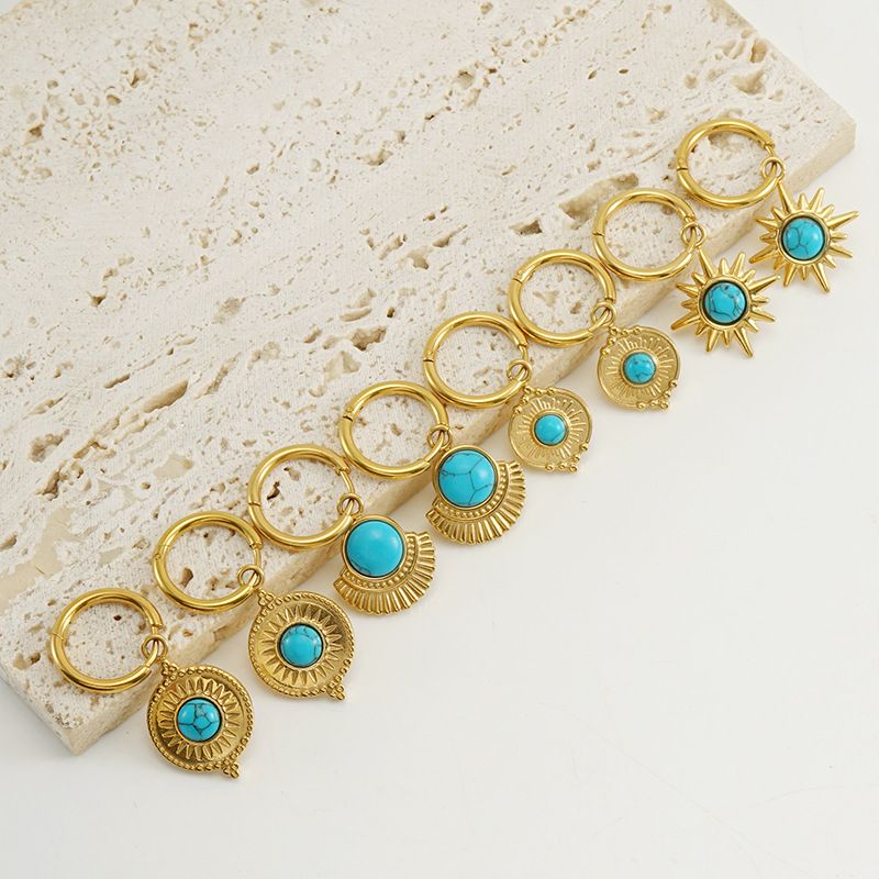 Orecchini a cerchio in acciaio inossidabile con diamanti intarsiati, alla moda, in oro, titanio, blu turchese, geometrici, per donna_voghion.com
