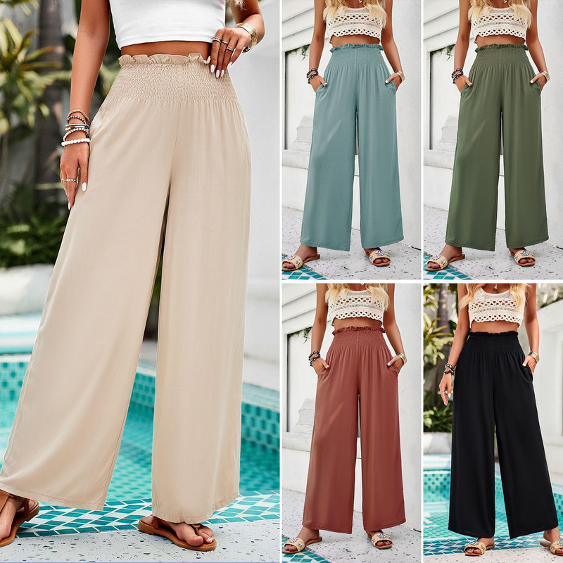 Abbigliamento donna Diyun 2024 Primavera Estate Elegante Casual Tinta Unita Pantaloni Larghi a Gamba Larga_voghion.com