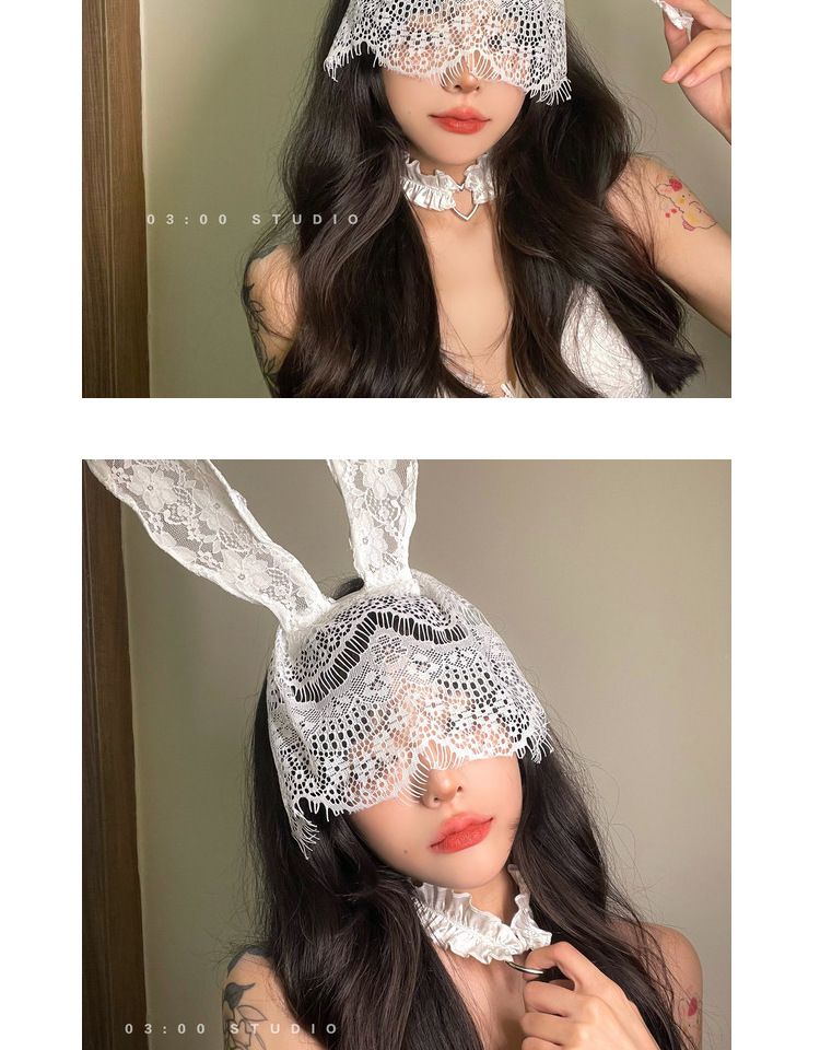 Cattura il coniglietto Ins Internet Famous Sexy Maschera per gli occhi in pizzo con velo e orecchie di gatto alle 3 del mattino_voghion.com