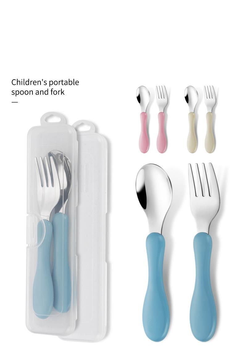 Set di stoviglie per bambini in acciaio inossidabile 304, con forchetta e cucchiaio per l'apprendimento del cibo, con manico corto e qualità alimentare_voghion.com