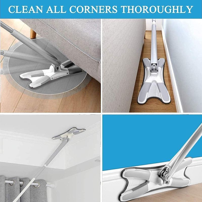X-Shaped Microfiber Mop 360° Rotating Hands-Free Wash And Squeeze Mop For Home Kitchen Cleaning_voghion.com