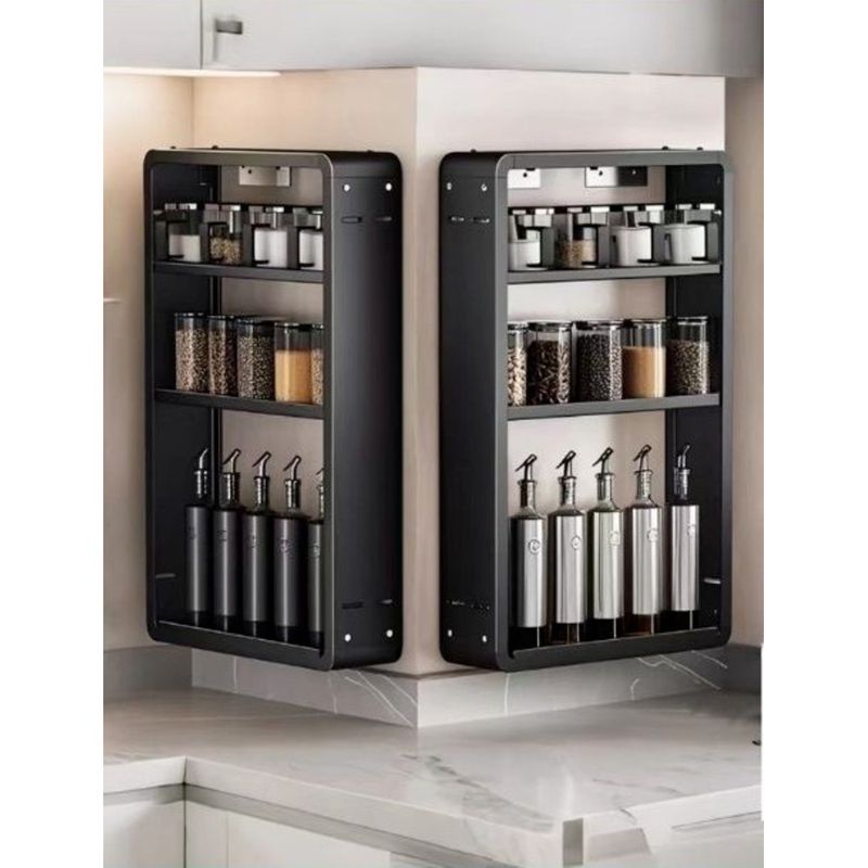 Küche Multifunktionale Layered Rack Wand-Montiert No-Bohrer Einstellbare Hängen Gewürz Lagerung_voghion.com
