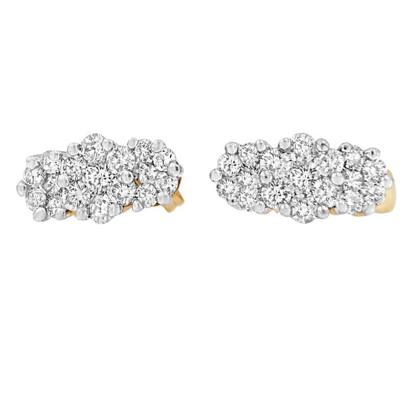 14K Yellow Gold 2 1/20 cttw Round Cut Diamond Cluster Earrings (I-J, I1-I2)_voghion.com