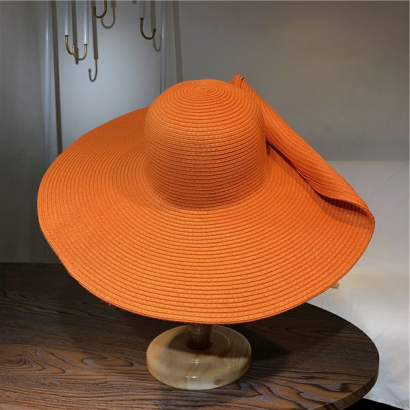 Cappello da spiaggia pieghevole oversize da donna, con tesa larga da 15 cm, estivo, da viaggio, in paglia, per donna, per vacanze all'aperto, arrotolabile, UPF50+_voghion.com