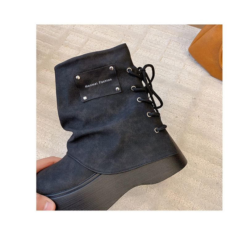 Botas Martin de tacón grueso con cordones y punta ancha para mujer, otoño/invierno, elegantes y versátiles._voghion.com