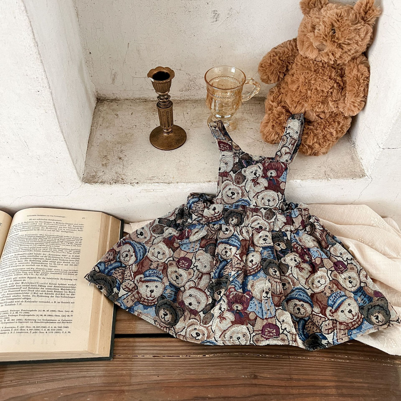 Mother&Kids Girls' turtleneck puffy sleeve base shirt + cartoon suspender skirt set Instagram baby two-piece fashion set_voghion.com