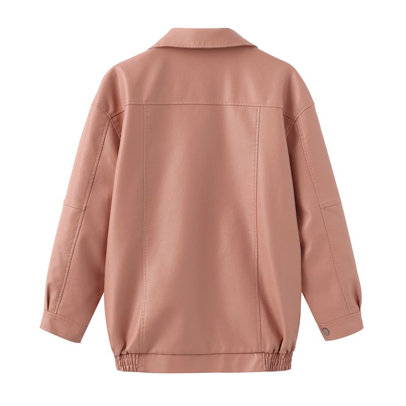 Giacca oversize in similpelle da donna con colletto a revers, cappotto ampio a maniche lunghe per primavera e autunno, capospalla alla moda_voghion.com